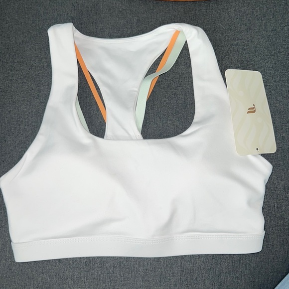 White fabletics sports bra with multicolor straps - Picture 3 of 11